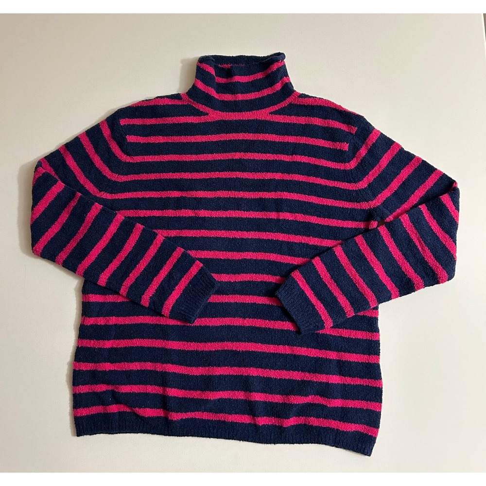 J. Crew Women's XS Turtleneck Sweater Navy/Pink Striped Chenille Knit Pullover